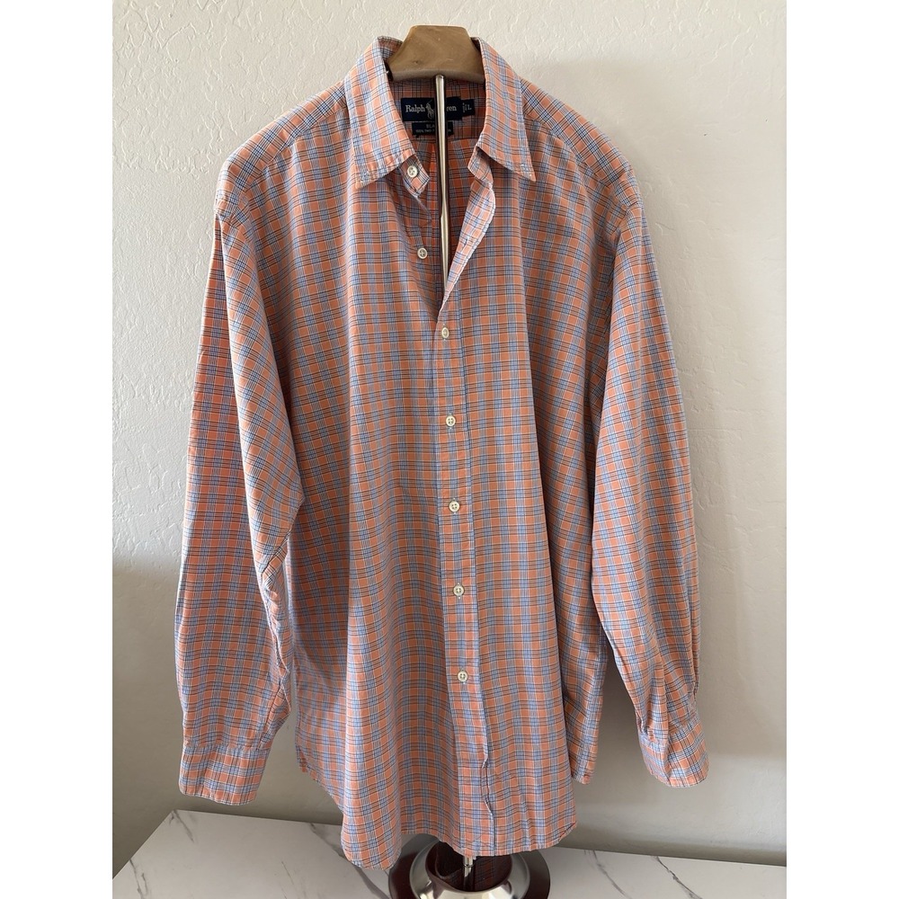 Polo Ralph Lauren Blake Coral Plaid Button Up Shirt Long Sleeve Mens Sz L *read*